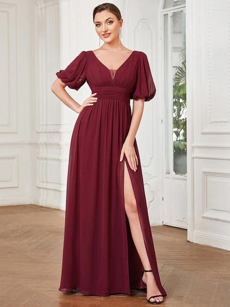 Vestidos de fiesta Noche elegante A-LINE Fuera del hombro Lentejuelas largas 2023 Ever Pretty Of Burgundy Simple Criss-Cross Vestido de fiesta