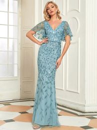 Robes de fête Robes de soirée élégantes longues en dentelle en V Velle en V Sirène courte jamais assez poussiére Bleu simple et demoiselle d'honneur Robe femme 230223