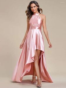 Robes de soirée élégante soirée haut bas licou cou tache plage mariage genou longueur 2023 jamais jolie de demoiselle d'honneur rose