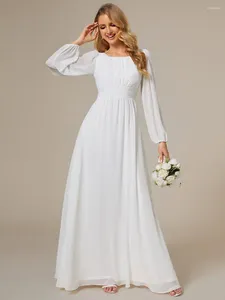 Robes de fête Elegant Evening Long une ligne Full Sleeve O Neck en mousseline de soie de sol Robe 2024 Jamans de Prom White Jobe Robe