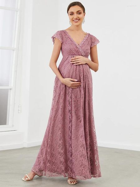 Vestidos de fiesta elegante noche larga una línea cuello en V profundo vestido largo hasta el suelo 2023 siempre bonito de vestido de maternidad simple encaje mujeres