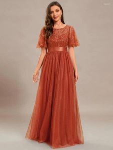 Feestjurken Elegante avond pailletten print maxi lang met cap mouw a-line 2024 ooit mooi van gaas verbrande oranje bruidsmeisje jurk