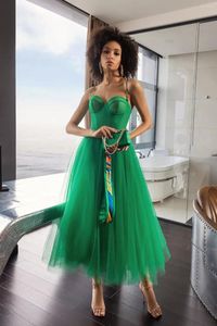 Feestjurken elegante groene cocktail spaghetti tule riem een ​​lijn prom jurk aanpassen vrouwen formele kleding