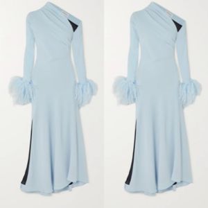 Feestjurken Elegant lange schouderlichtblauwe avondjurk met veren moslim zeemeermin crêpe plooien gewaad de jurk voor vrouwen 230225