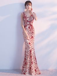 Feestjurken elegante zeemeermin avondjurk mouwloze pailletten gewaad de soriee v-neck tuLle prom jurk kralen formele jurk xucthhc 230504