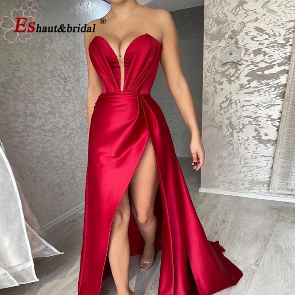 Robes de fête Élégant sirène satin robe de nuit pour les femmes 2024 Sweetheart Side Slit Plus taille longue robe de mariage formel de bal