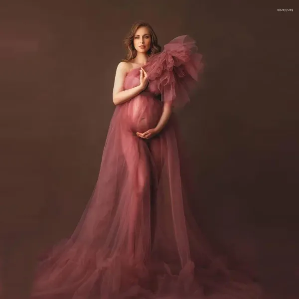 Robes de soirée élégante une épaule tulle robe de maternité perspective sexy pographie po shoot plus taille
