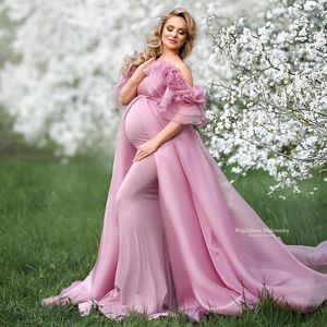 Robes de fête élégant rose rose robe de maternité sur les femmes sur les femmes pour la grossesse chic
