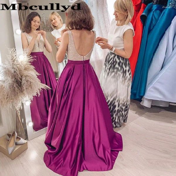 Robes de fête élégant brillant paille-pur long 2024 avec poche robe de soirée A-Line Backless For Women Vestidos de Fiesta Noche