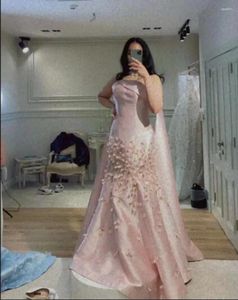 Robes de fête élégante vestido de fiesta boda rose clair 3d fleurs long cou de la soirée de train pour femmes p2412