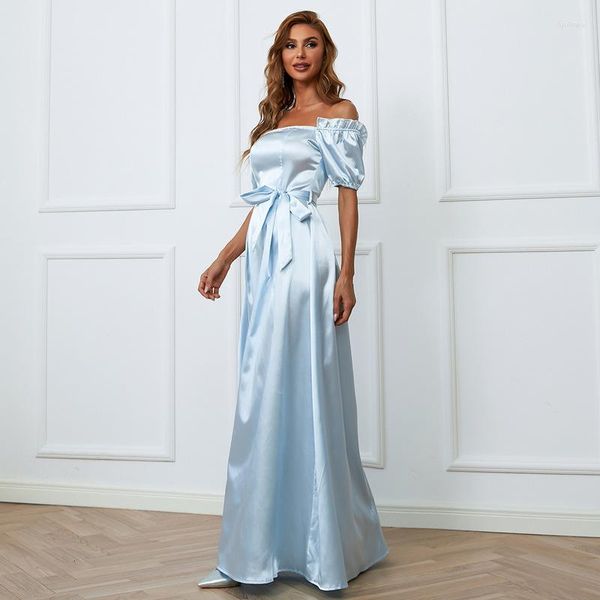 Robes de soirée élégantes soirée de mariage longue pour les femmes 2023 automne bateau cou Satin a-ligne drapée robe de bal Gala nuit robe cadeau