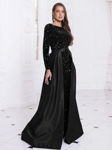 Robes de fête élégantes femmes o cou manche longue robe de soirée formelle stretch paille-bodycon avec dentelle détachable jupe d'automne hivern