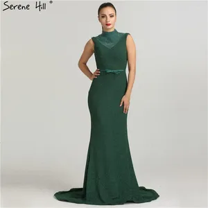 Feestjurken Est Designer Green Glitter Evening Fashion Fashion Mode High Collar Mouwloze Mermaid Jurets 2024 La6433