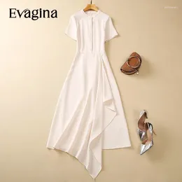 Robes de fête Evagina Fashion Women's Round Cou Round à manches courtes à manches à manches simples Irrégules Robe de robe de bal à taille moyenne haute et à manche