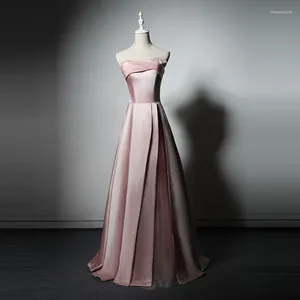 Feestjurken avondjurk veter strapless imperium mouwloze ruches a-line vloer lengte eenvoudige mode roze formele jurk vrouw b495