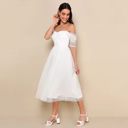 Robes de fête robe de soirée blanc satin mariage mariage formel élégant maigre français simple hepburn style super fée