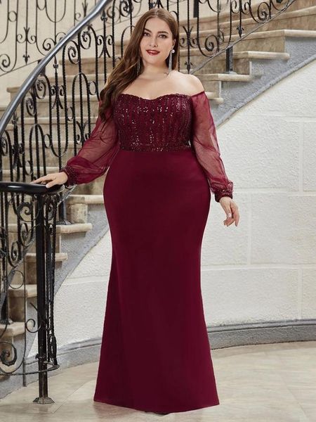 Robes de soirée Ever Pretty Plus Size Sparkly Sequin Wholesale Evening With Lace Sleeves Vestidos De Gala