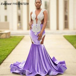 Robes de fête Evlast Lavender Velvet Prom Dress Black Girls Silver Daimond Perbe pour anniversaire Africain Women Vestidos de Gala TPD65