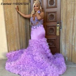 Feestjurken Evlast Sparkly Lavender Ruffles Prom Dress for Black Girls 2024 Diamant Rhinestone kralen Mermaid Formele gala -jurk TPD123