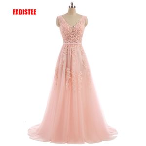 Robes de soirée FADISTEE Robe De Festa Sweet rose dentelle col en V longue robe de soirée mariée sexy dos nu perles perles bal à lacets 230322