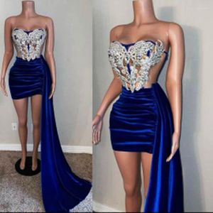 Feestjurken mode in sexy royal blauw meisje mini/short fluwelen formele avondjurk/bruids bruiloft prom jurken