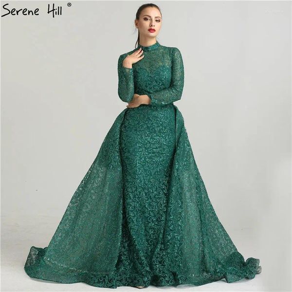 Robes de fête Sirène de luxe Vin de paillettes de luxe Robe de soirée rouge Glitter des manches longues avec des robes de train 2024 Serene Hill LA6326