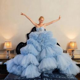 Robes de fête Fashion Pilded Fluffy Tulle Prom Robe Elegant Brothes Freered Ruffles Lace Ball Balls Train Train Women Evening