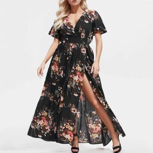 Robes de fête mode Plus Femmes Habille à manches courtes en V Vleil floral floral Bohemian Beach Summer Vestidos Sundos Dress