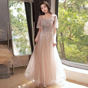 Robes de fête Fashion Sexy Sequins Applique Square Collar Bandage A-Line Night Dress Bride Wedding Tulle Prom Robes