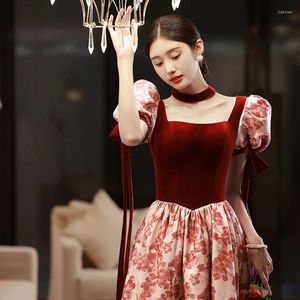 Robes de fête Fashion Sexy Square Collar Puff Sleeve Bandage A-Line Night Dress Bride Wedding Tulle Prom Robes