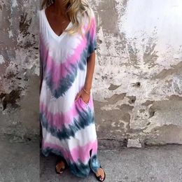 Robes de fête côté mode fente plage longue robe décontractée gradient imprimé en V Femmes 2024 poche à manches courtes d'été