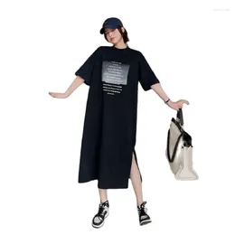 Robes de fête mode été 2024 Version coréenne du T-shirt Split Long T-shirt Casual Loose Slim Cover Belly Robe Tyjtjy