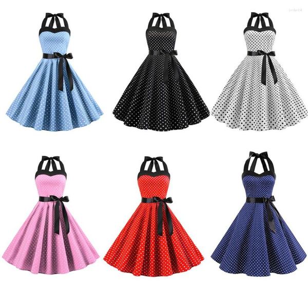 Vestidos de fiesta moda Vintage blanco Halter vestido 2023 verano elegante Y2k Midi Prom 1950s 60s Vestidos Pin Up Swing Robe VD3789