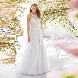 Robes de fête mode blanc en dentelle femme mariage sexy voir à travers la mariée sans balle de bal de bal de luxe sans manches