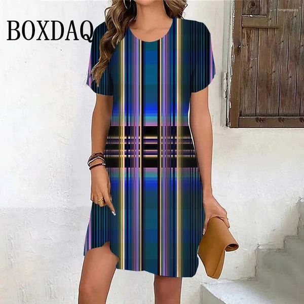 Robes de fête Fashion Femmes Colorant Gradient Striped for Summer 2024 Plus taille Robe Casual Casual Short Sleeve 3D Print A-Line