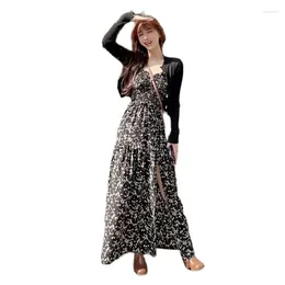 Robes de soirée à la mode Floral cordon pour les femmes 2024 été taille haute mi-longueur hors épaule robe de pause