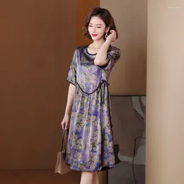 Robes de fête femelles femelles de mûrier floral midi midi dres printemps été élégant taille lâche plus robe de taille coréenne vintage décontractée