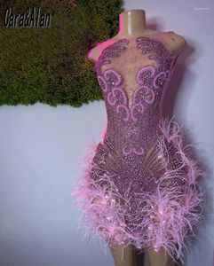 Robes de soirée ajustées pour femmes, robes de Cocktail d'anniversaire avec strass, boîte de nuit, Sexy, plumes transparentes, bal court, 2024