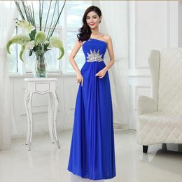Vestidos de fiesta hasta el piso 2024 Llegada Luxury Crystal One-Ho-Hohor A-Line Royal Blue Chiffon Prom Long