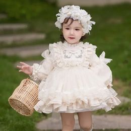 Robes de fête pour filles lolita princesse 6m10t jupe en dentelle tutu kidsgirl premier anniversaire robe de bal Peter Pan Collar Hairband 240325
