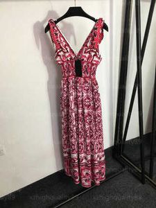 Vestidos de fiesta para mujer Diseñador Impreso Faldas halter Tela suave y cómoda Vintage Floral Impreso Arco Con cuello en V Vestido elegante y delgado para mujer Diseñadores Ropa