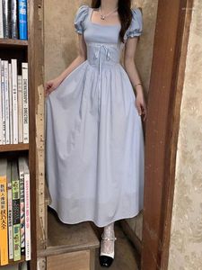 Feestjurken Franse elegante y2k midi jurk vrouw basic pure kleur korte mouw een stuk Koreaanse mode slank 2023 zomer