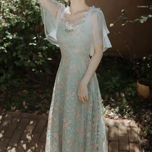 Robes de soirée française rétro sexy une épaule robe fille tempérament d'été maille broderie fée jupes douces