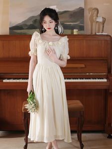 Robes de fête Fée de style français pour femmes en dentelle rose carré couch chic robe rétro femelle abricot blanc sweet élégant princesse vestido