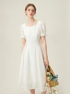 Robes de fête fsle style simple robe élégante pour femmes premier amour Ladylike blanc haute taille A-line jupe femelle 24fs12002