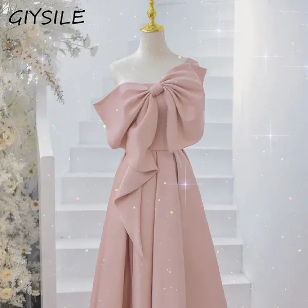 Robes de fête Giysile Pink Bow Robe de soirée 2024 Spring Bride Long Wedding Temperament Host Sexy Maxi For Women