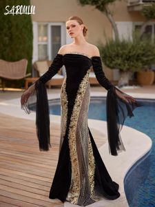 Robes de fête Glamorous Black Caftan Evening Luxury Kaftan Sequins Robe Sirène Vintage Plus taille Verstidos de Gala