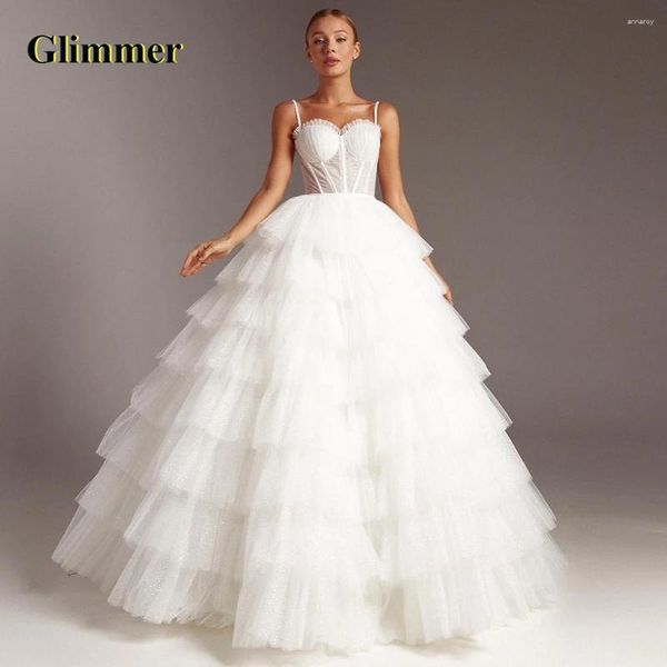Robes de fête Glimming Ball Robes Princess Prom Robe Sweetheart Tiered Pageant Spaghetti Strap Tulle Illusion Laçage Up Robe de Stretch