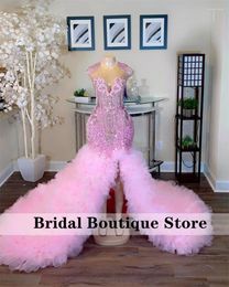 Robes de fête paillettes diamant rose perles de bal ramines cristaux robe à volants pour fille noire robes de mariage d'anniversaire