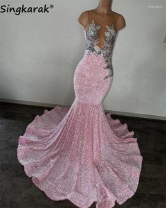 Feestjurken Glitter Pink Long Prom 2024 voor zwarte meisjes kristal kralen Rhinestones pailletten jurk meisje verjaardag jurk